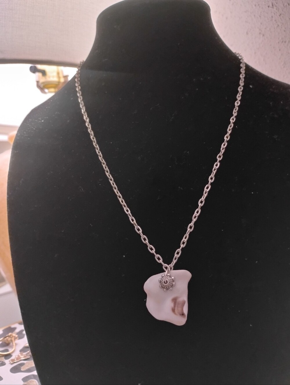 Handmade White Shell Pendant Necklace with Silver Chain